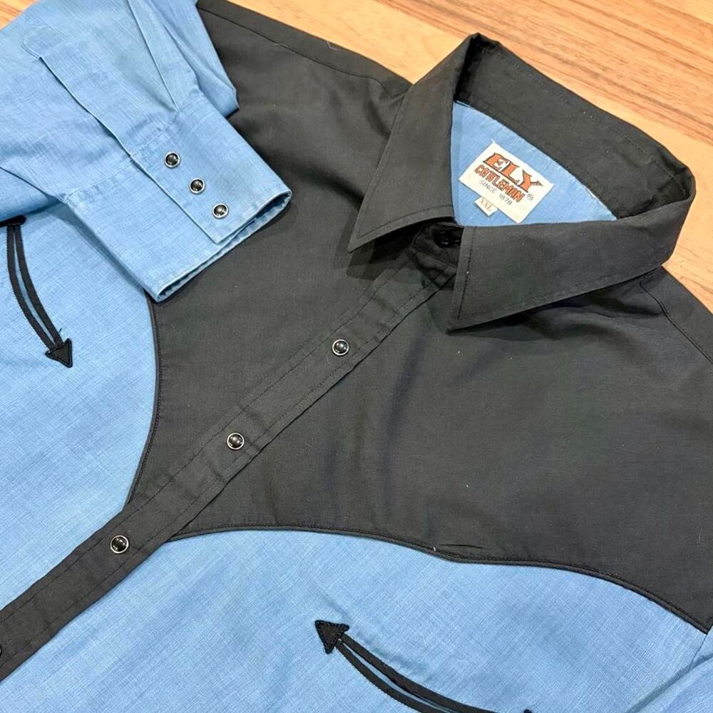Western Snap Shirt Blue Black Yoke ELY Cattleman XXL